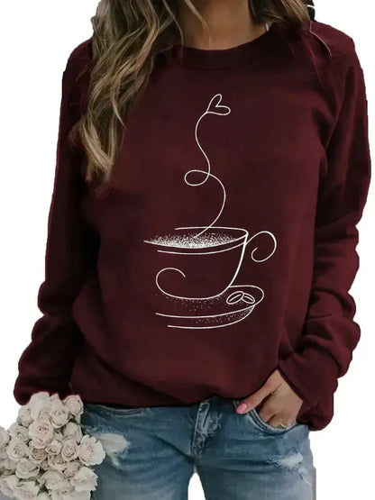 Kaffee Sweatshirt Frauen Crewneck Kaffeebecher Motiv