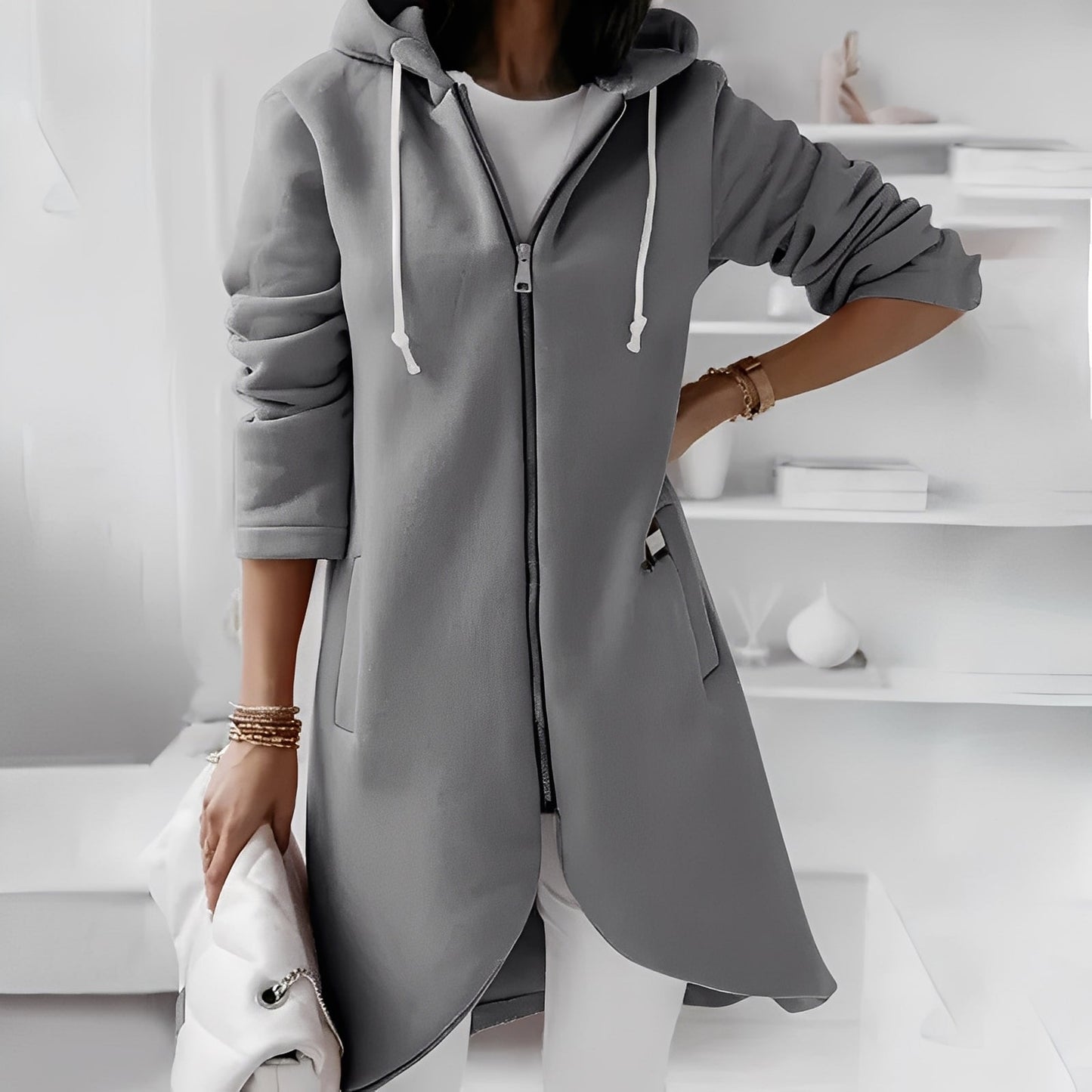 Lange Damen-Kapuzenjacke Bequem & Stylish