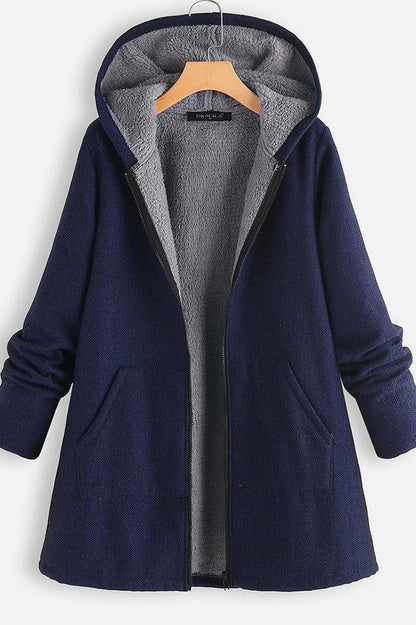Mantel Damen Oversized Kapuze Fleece gefüttert