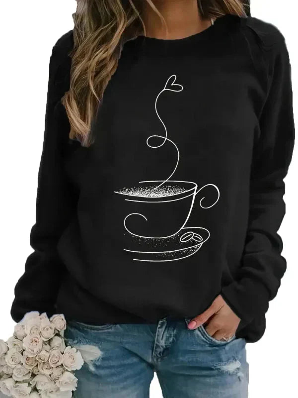 Kaffee Sweatshirt Frauen Crewneck Kaffeebecher Motiv