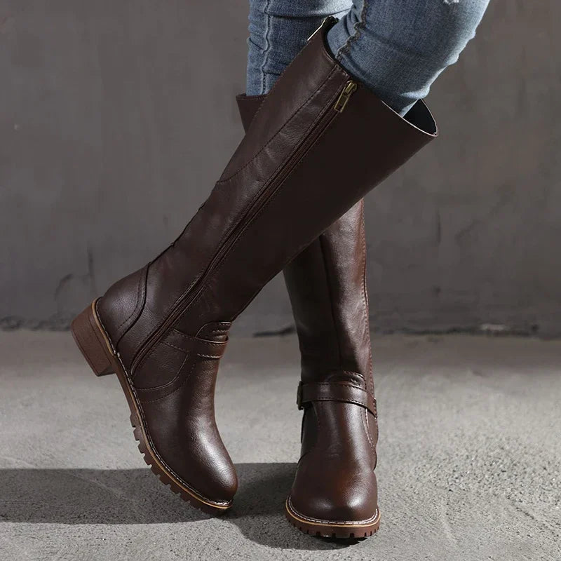 Knielange Stiefel Schmal Schnallen Lederoptik