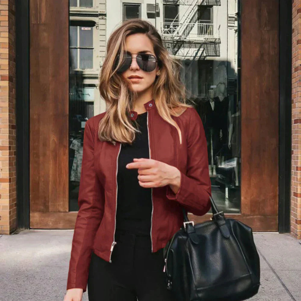 Italienische Lederjacke Elegant Schwarz