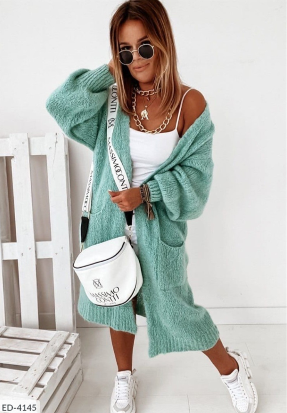 Lange DamenCardigan Mit Taschen