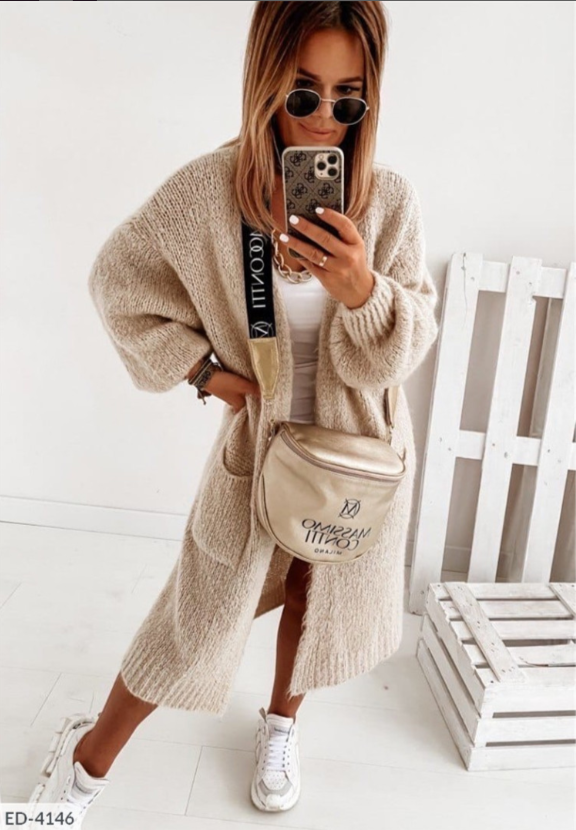 Lange DamenCardigan Mit Taschen