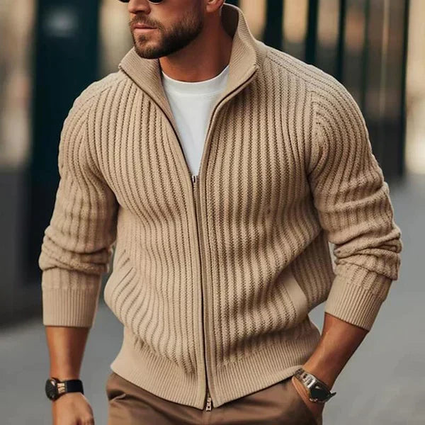 Herren Strickjacke Stehkragen Reißverschluss Modern - IdealeKleiden
