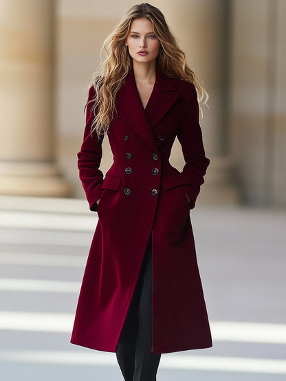 Eleganter Damenmantel Weinrot Doppelknopf