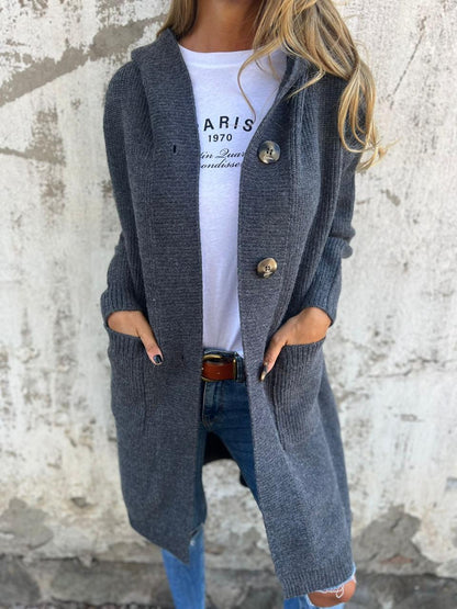 Langer Cardigan Offen mit Knöpfen & Taschen