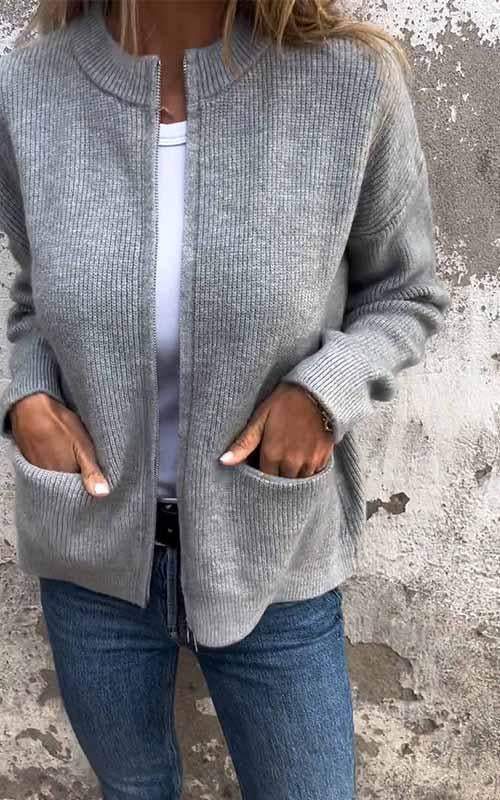 Modische Strickjacke Baumwolle Reißverschluss