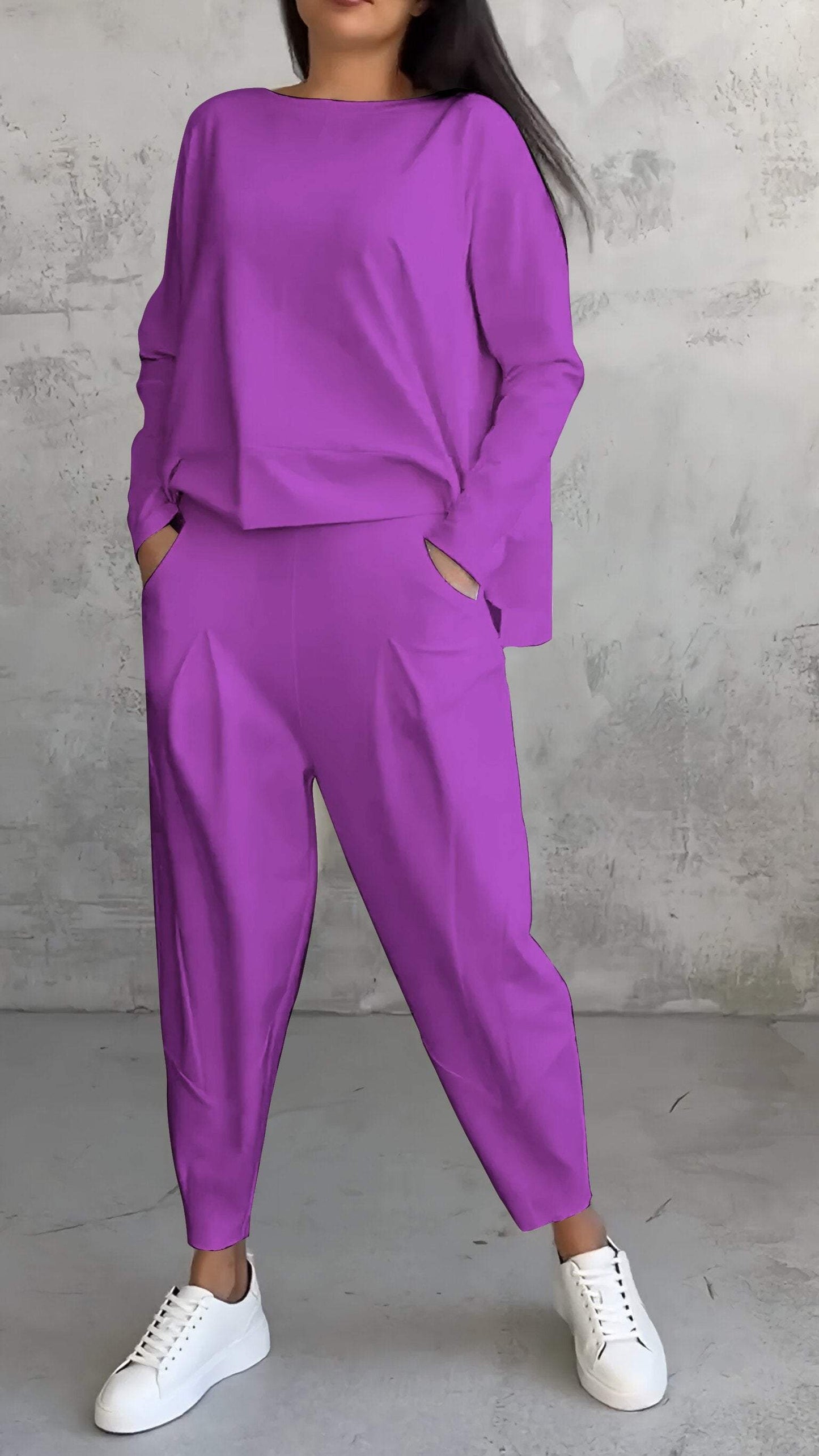 Weite Lounge-Set: Übergröße Top und Hose aus Weichem Strick