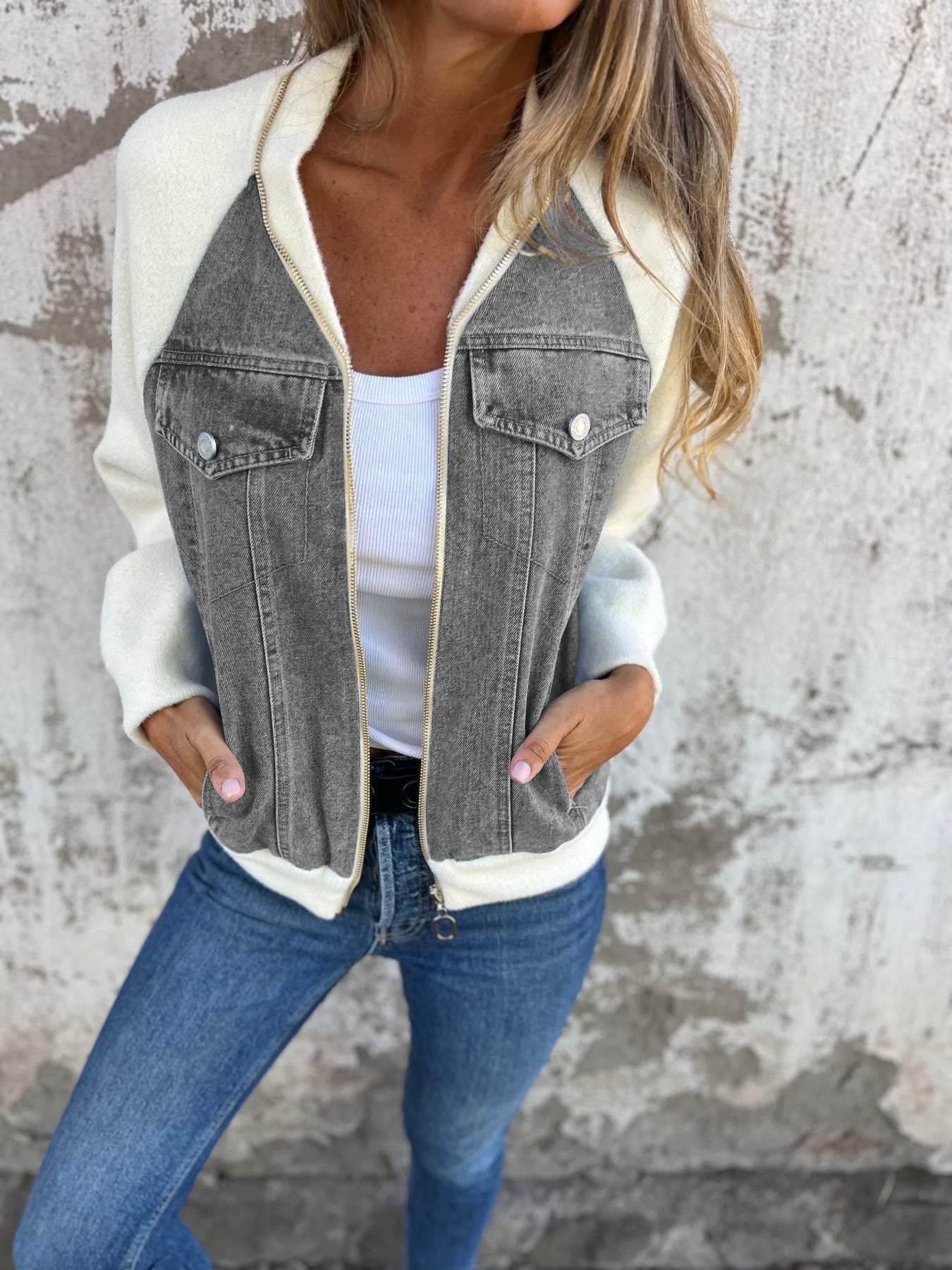 Modische YKK Jacke Lässig V-Ausschnitt