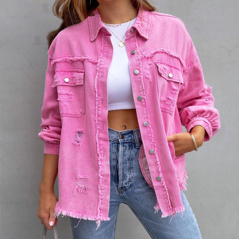 Modische Damen Denimjacke Langärmlig Casual
