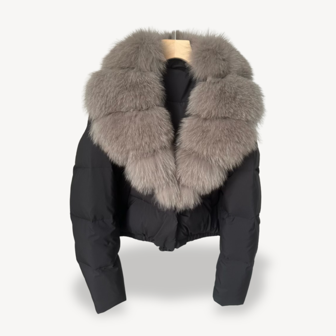 Warme Damen Pufferjacke mit Kunstfell Kragen