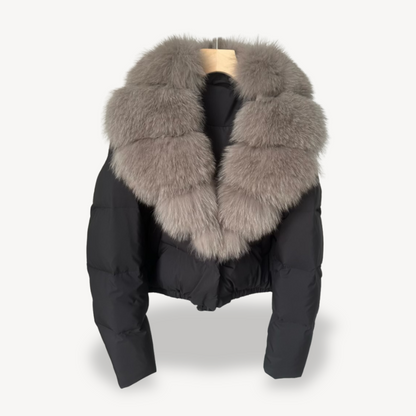 Warme Damen Pufferjacke mit Kunstfell Kragen