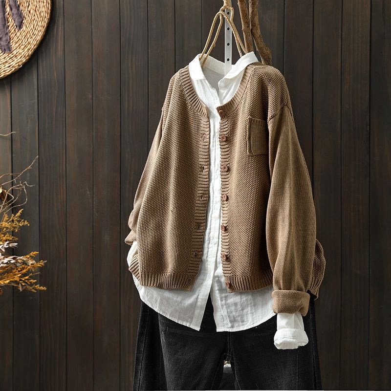 Damen Oversized Strickjacke mit Knöpfen