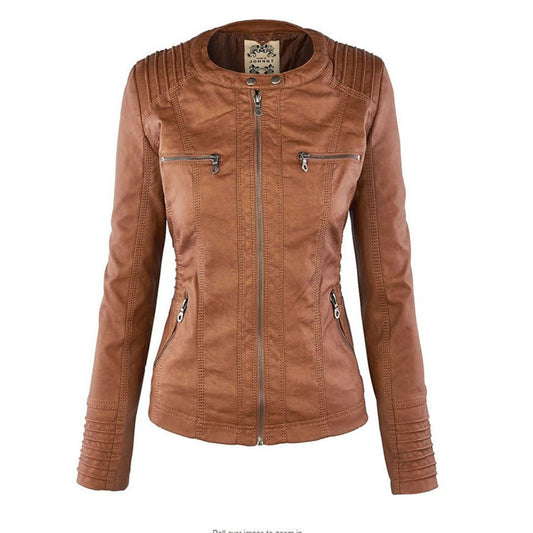 Damen Lederjacke Slim Fit Biker Style - IdealeKleiden