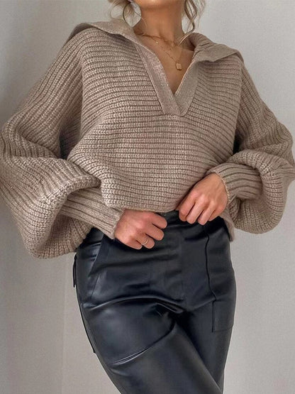 Damen Strickpullover V-Ausschnitt Modern