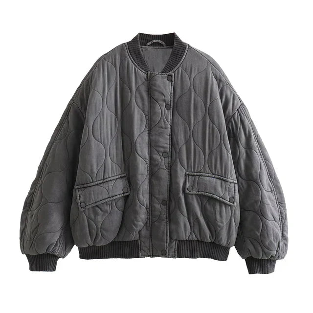 Übergroße Damen Bomberjacke Grau Oversized
