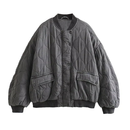 Übergroße Damen Bomberjacke Grau Oversized