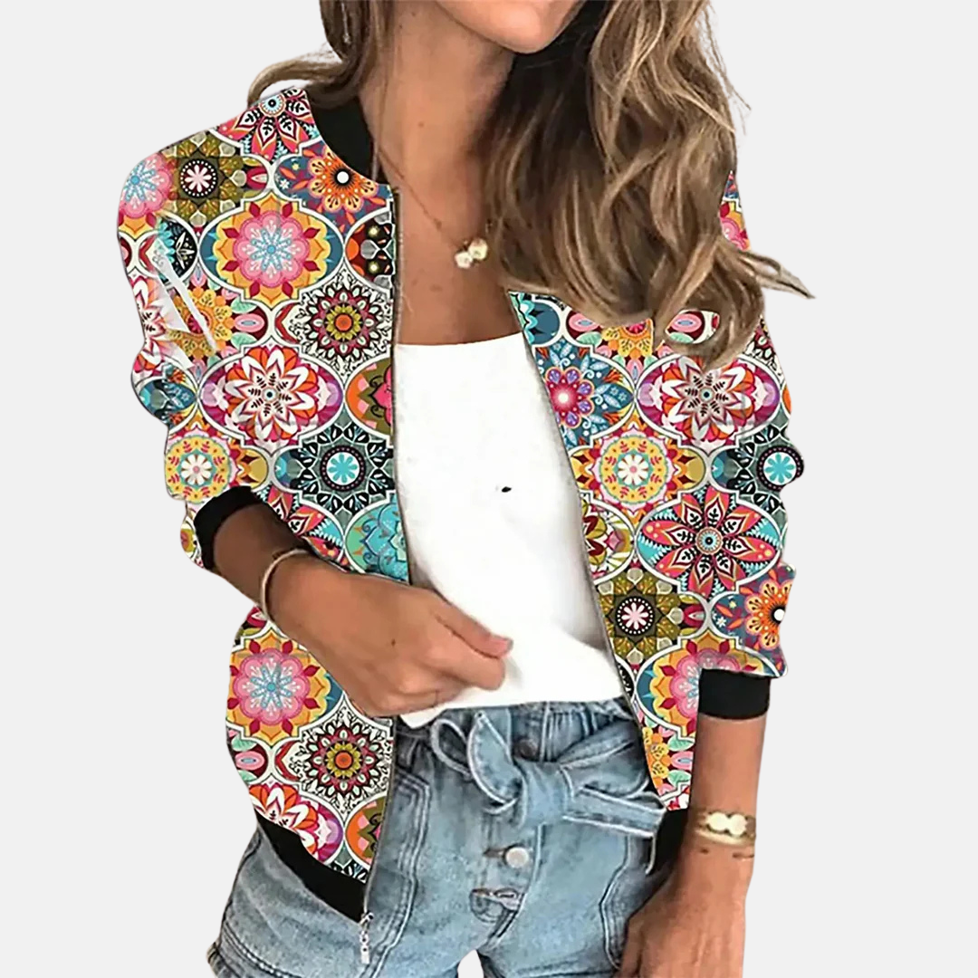 Damen Retro Bomberjacke Trendy Druck Design