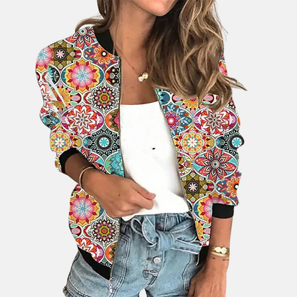 Damen Retro Bomberjacke Trendy Druck Design
