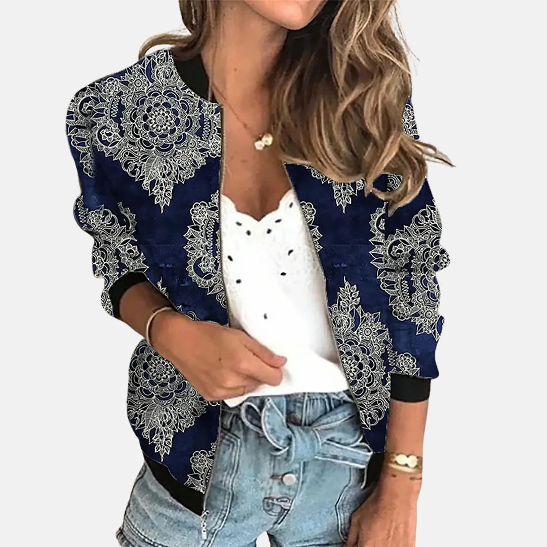 Damen Retro Bomberjacke Trendy Druck Design