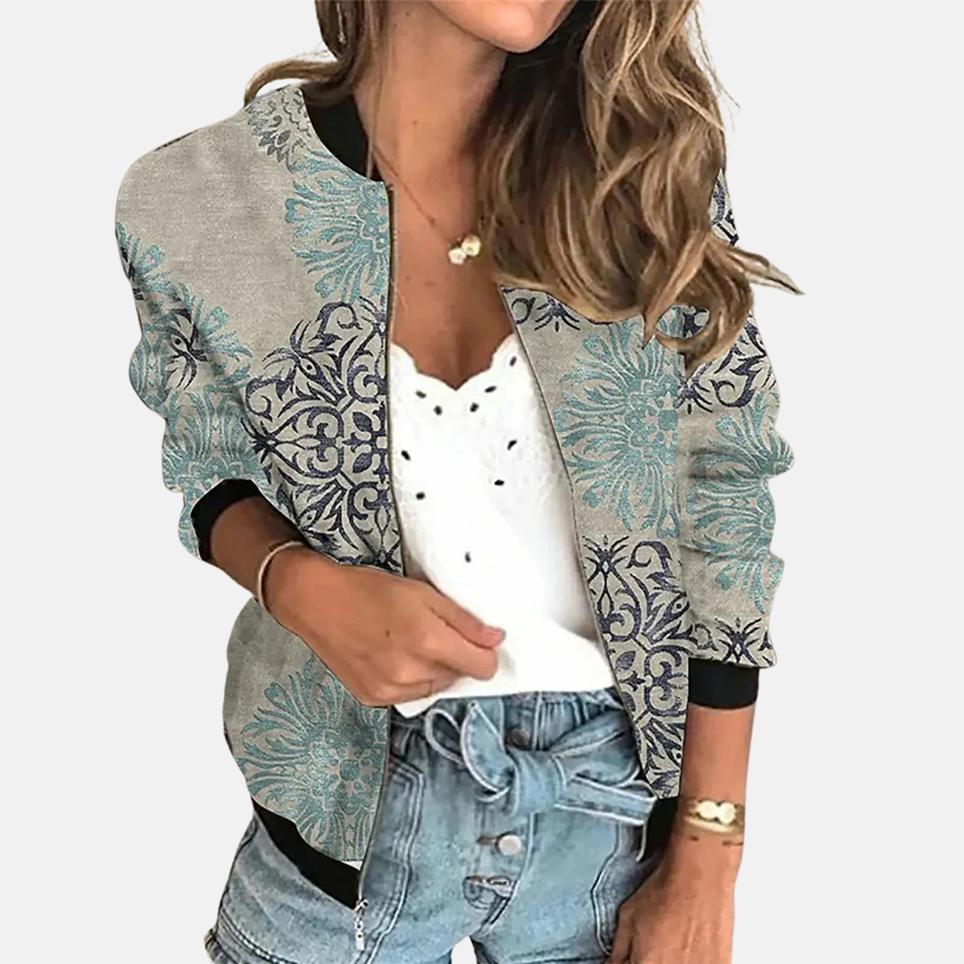Damen Retro Bomberjacke Trendy Druck Design