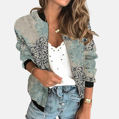 Damen Retro Bomberjacke Trendy Druck Design