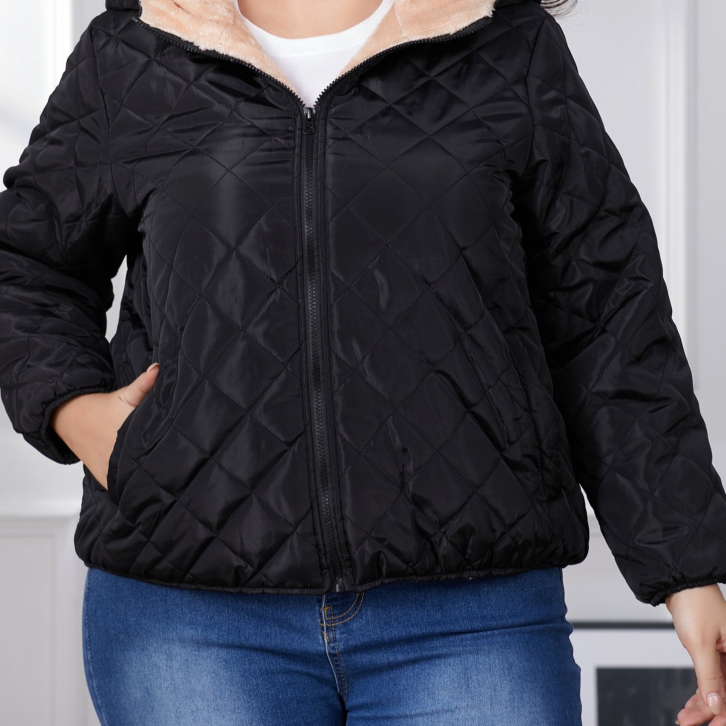 Große Größen Steppjacke Kapuze Farbenfroh Plus Size