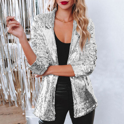 Damen Blazer Elegant Glanz Effekt - IdealeKleiden