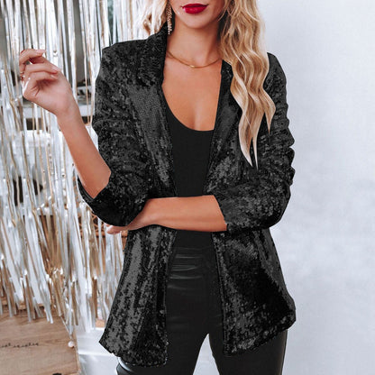 Damen Blazer Elegant Glanz Effekt