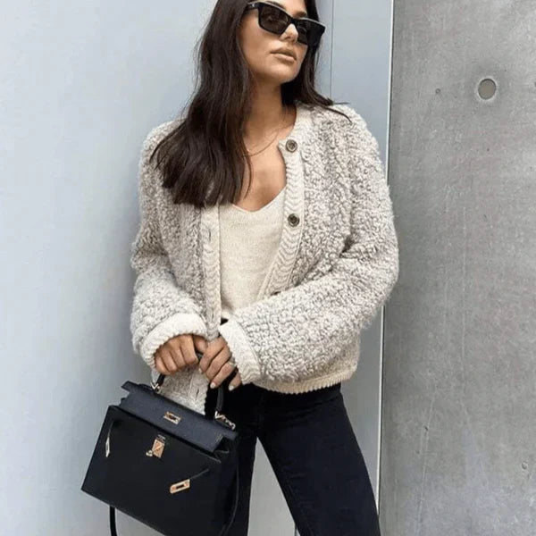 Kuschel Cardigan Teddy Optik Rundhals - IdealeKleiden