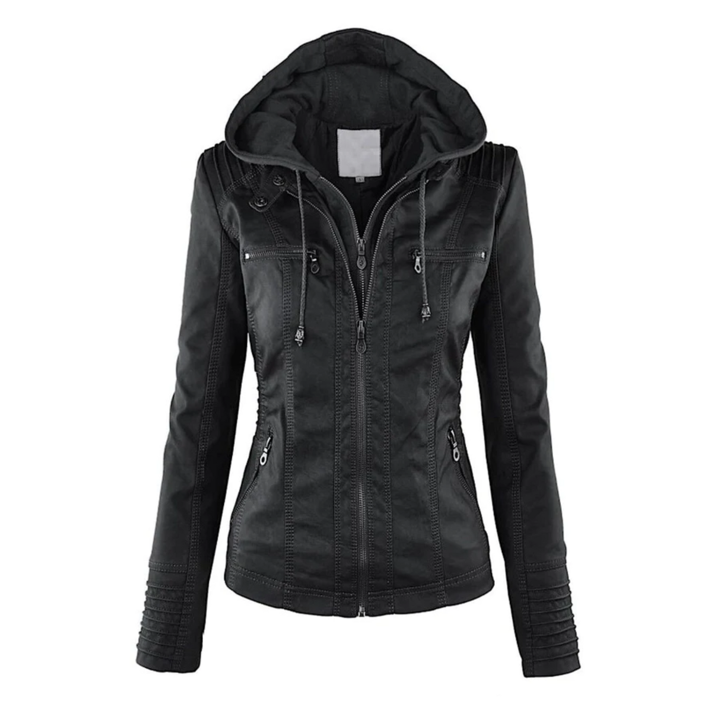 Stylische Lederjacke Damen Kapuzenmantel