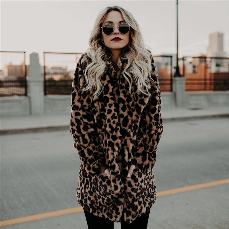 Leopardenmuster Damenmantel Stylisch & Warm