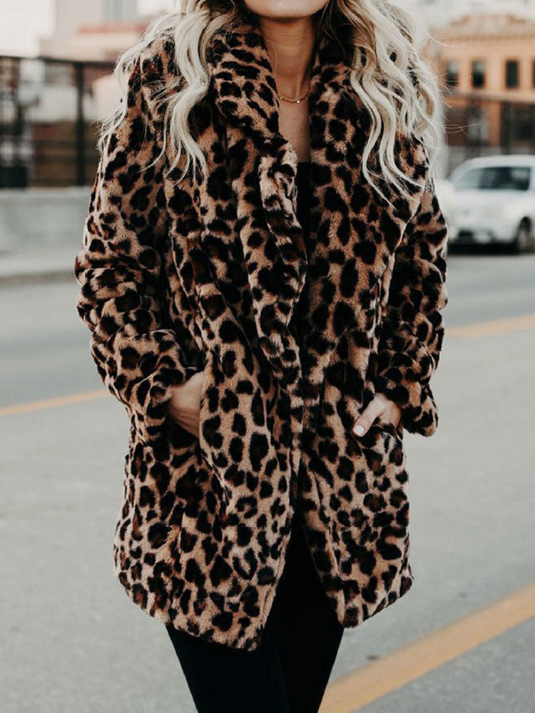 Stylisher Damen Wintermantel Leopardenmuster