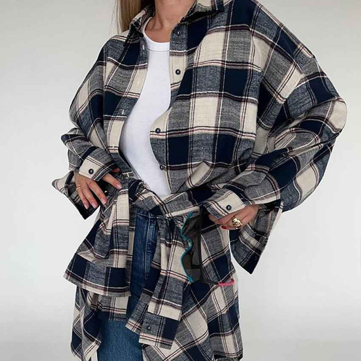 Baumwollhemd Oversized Kariert Frauen - IdealeKleiden