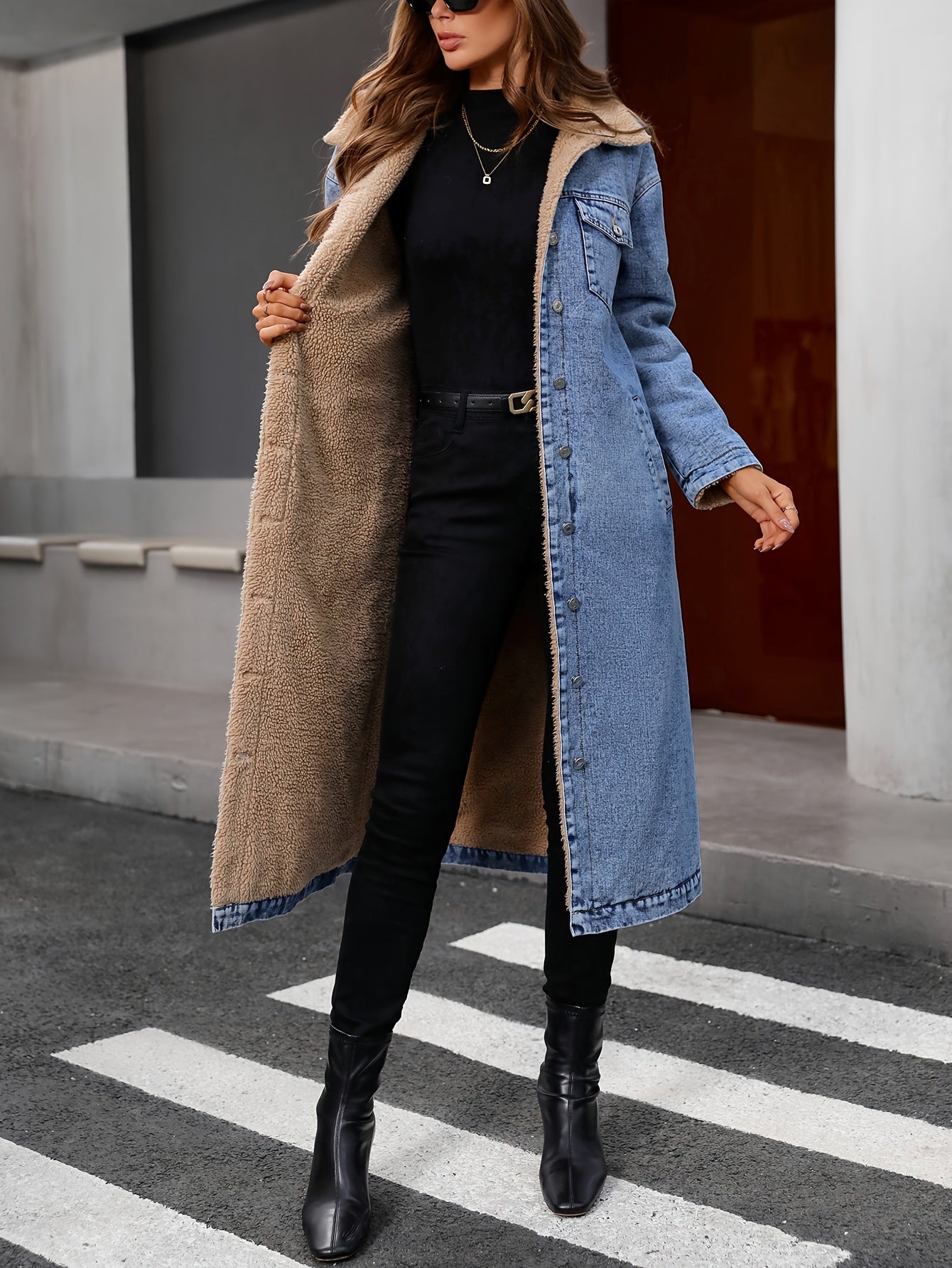Weiche Jeansjacke Blau Gepolstert - IdealeKleiden
