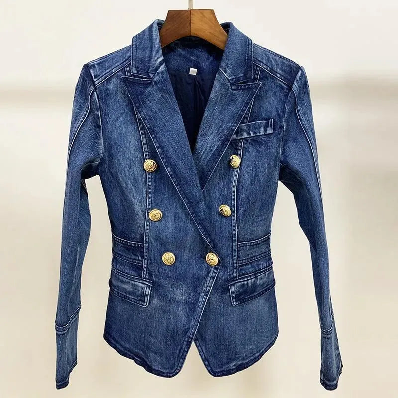 Damen Blazer Denim Lässig Elegante Optik