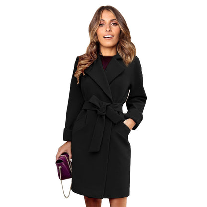 Eleganter Damen Mantel Lang Wollig Doppelreiher
