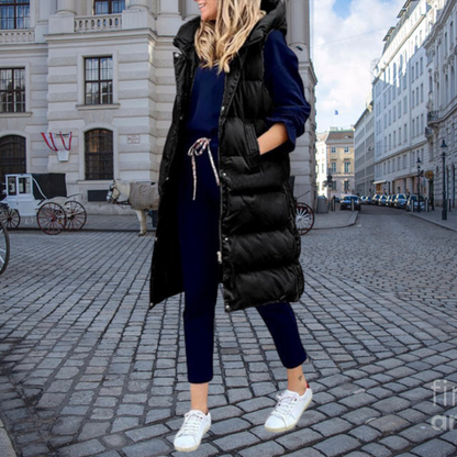 Lang Gepolsterte Steppjacke Mit Kapuze Und Taschen