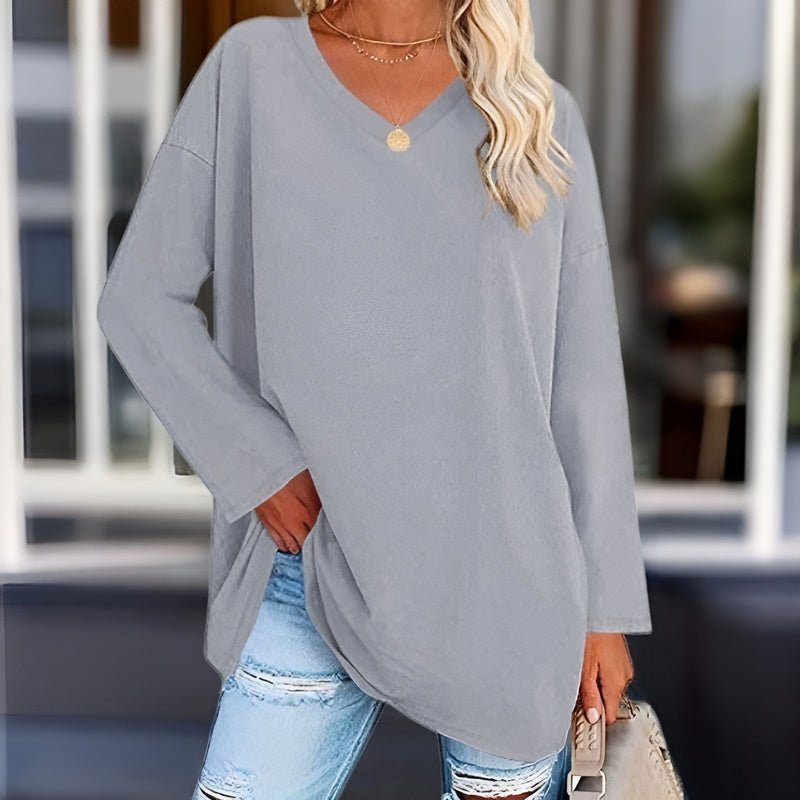 Elegantes Damen Top Langarm V-Ausschnitt