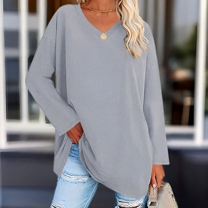 Elegantes Damen Top Langarm V-Ausschnitt