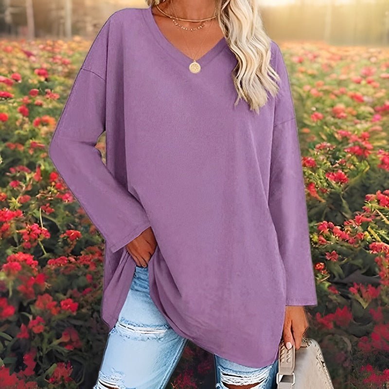 Elegantes Damen Top Langarm V-Ausschnitt