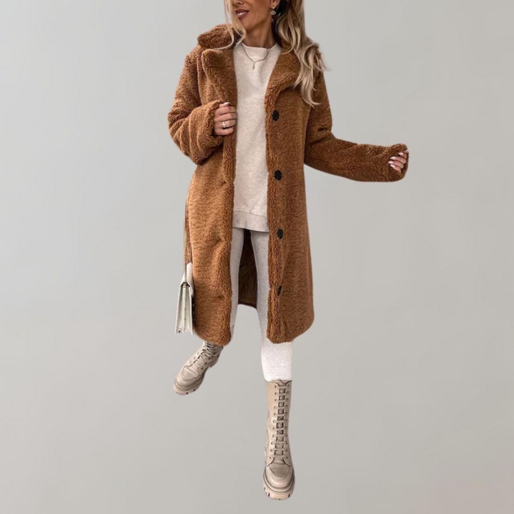 Damen Teddy Mantel Lang Elegant