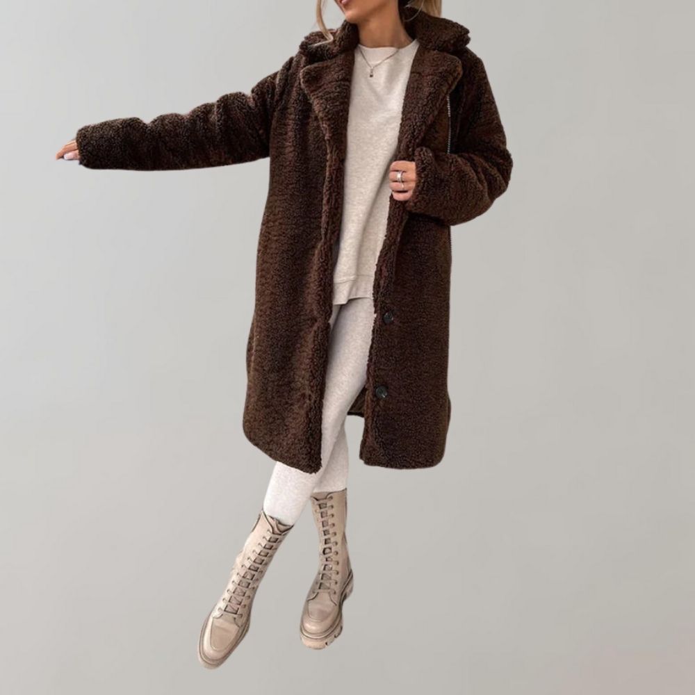Damen Teddy Mantel Lang Elegant