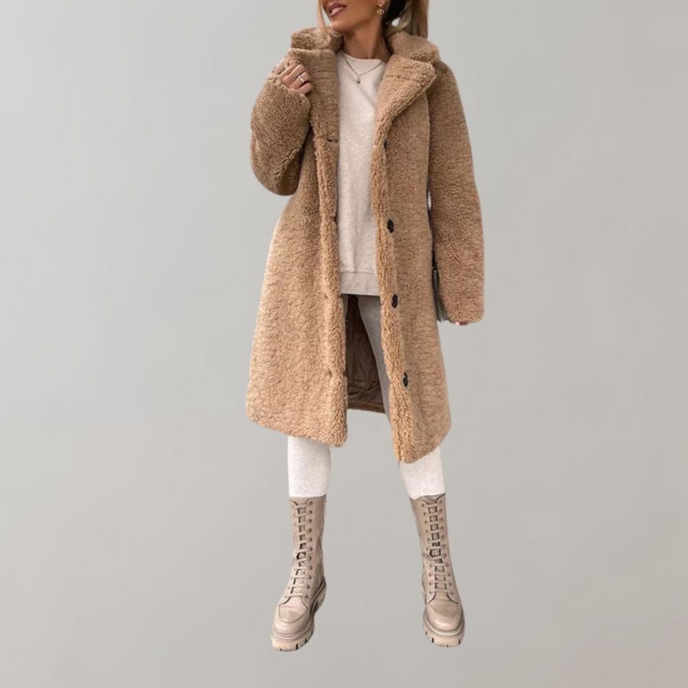 Damen Teddy Mantel Lang Elegant