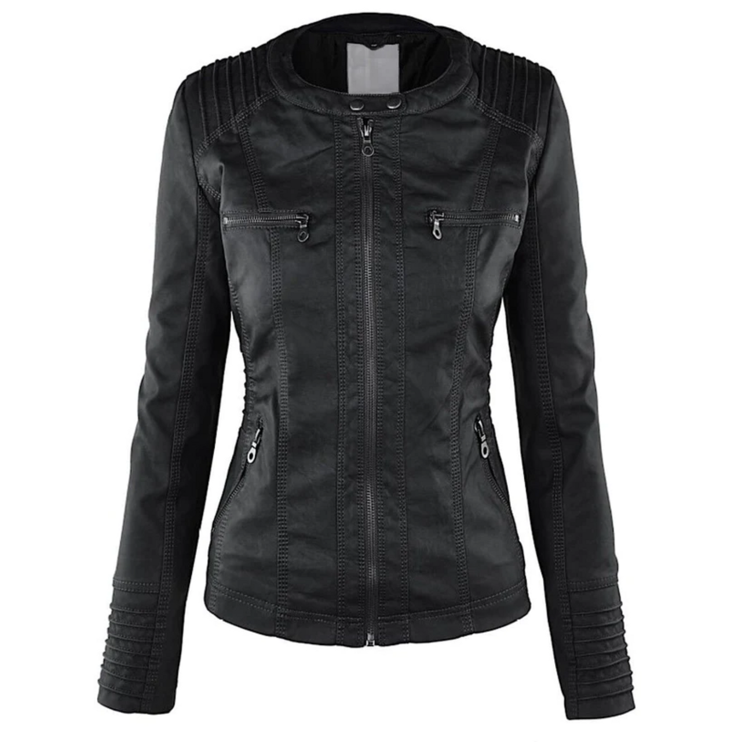 Elegante Damen Lederjacke Kapuze Style