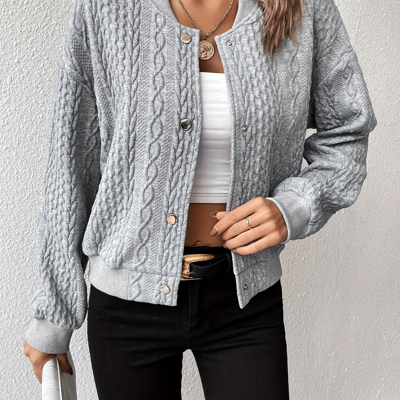Stylische Bomberjacke Knöpfe Modern