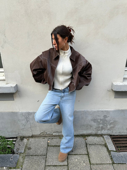 Große Damenjacke Reißverschluss Elegant