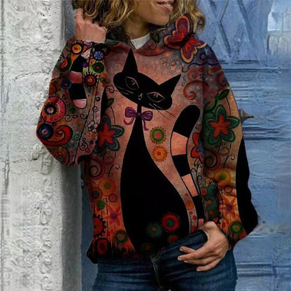 Kapuzenpullover Katzenmuster Elegant - IdealeKleiden