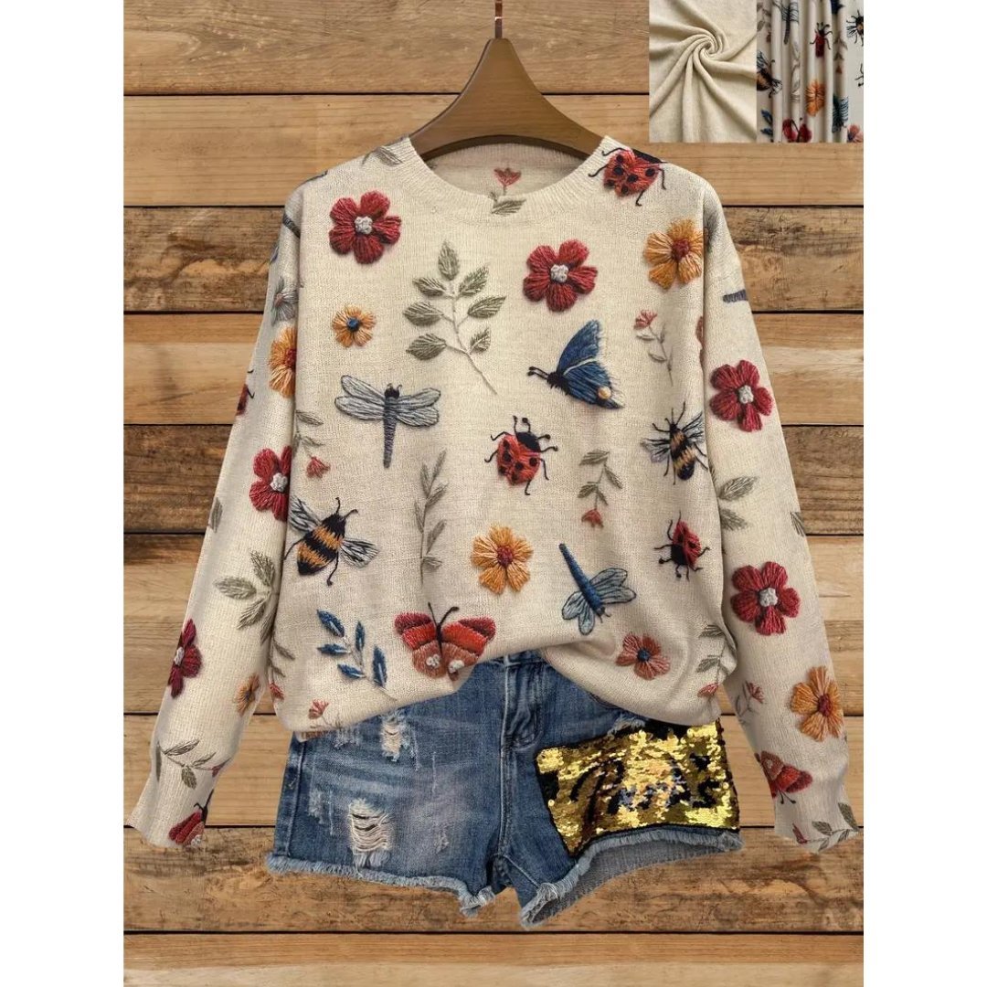Blumenmuster Rollkragenpullover Damen